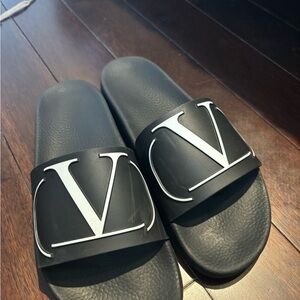 VALENTINO Black and White Slide Sandals